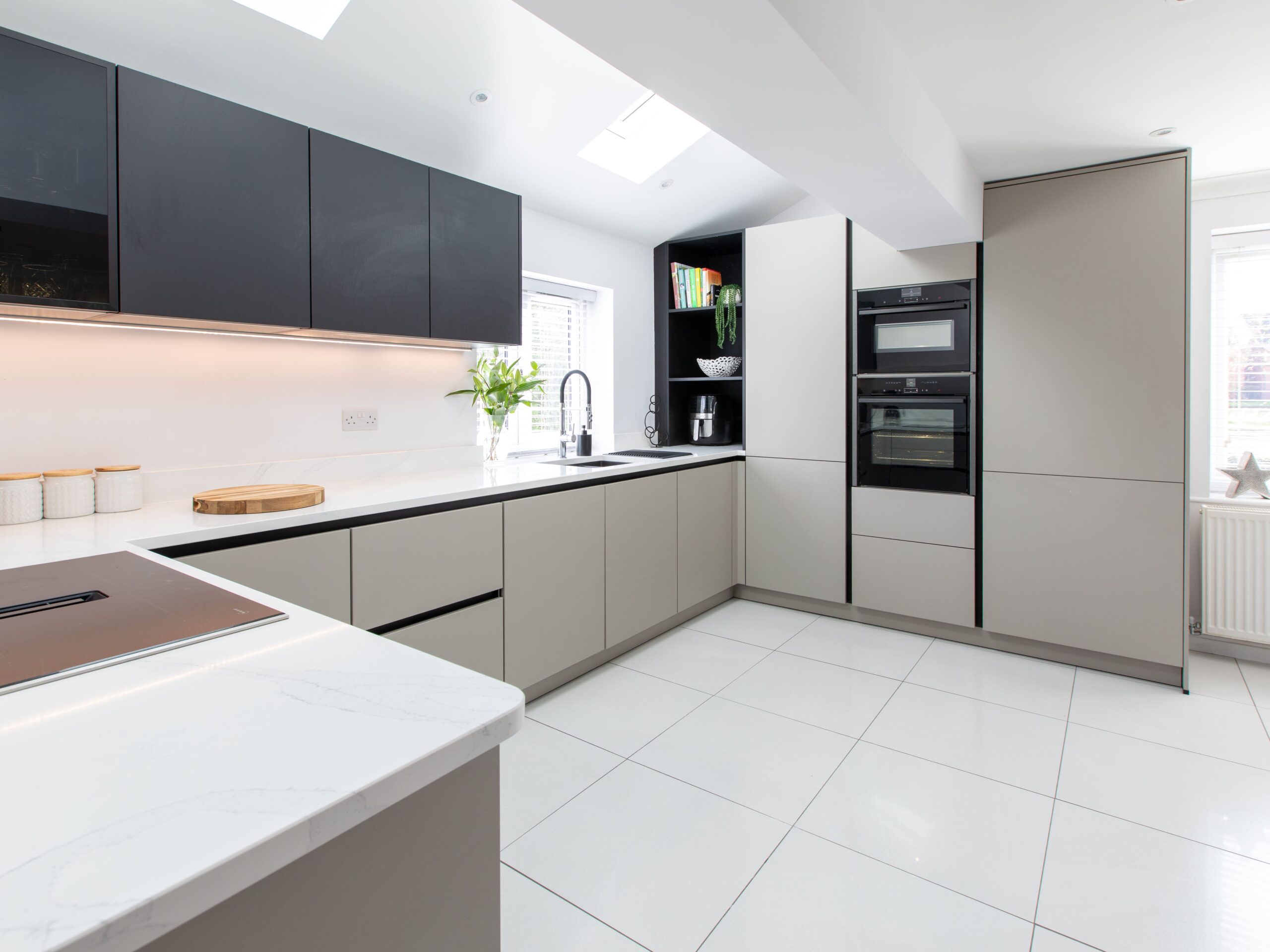 Contemporary Open-Plan Kitchen With Soft Grey Cabinetry